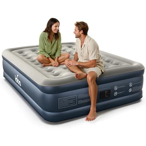 Image of iDOO Inflatable Air Mattress King Size, Air Bed with Built-in Electric Pump, Upgraded Blow Up Mattress in 3 Mins Fast Inflation, Portable Double Airbed for Home Camping Travel 203x152x46cm