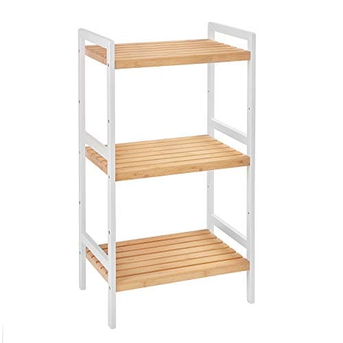 Image of SONGMICS 3-Tier Bamboo Storage Rack for Bathroom, Kitchen, Bedroom, 45 x 31.5 x 80 cm, Natural and White BCB73Y