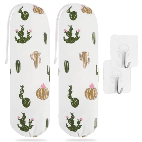 Image of 2-Pcs Plastic Bag Holder, Carrier Bag Storage, Hanging Carrier Bag Holder, Storage Bag Holder with Drawstring, Washable Foldable Grocery Bag Dispenser, Wall Mount for Home Office Kitchen Warehouse
