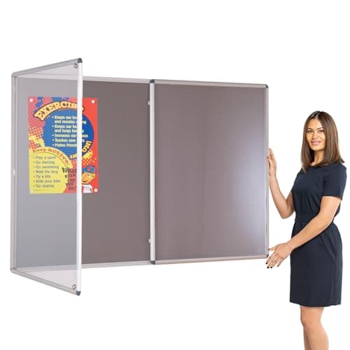 Image of Large Tamperproof Lockable Felt Noticeboard, 1800 x 1200 mm, Grey Pinboard, Double Locks and Keys, Ideal for Office, Church, Library, Healthcare, School Displays