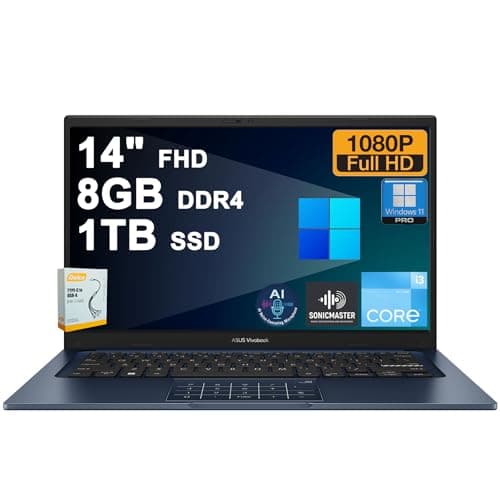 Image of ASUS VivoBook 14 Business Laptop | 14" FHD Anti-Glare | Intel 6-core i3-1315U | 8GB DDR4 1TB SSD | Type-C Privacy Camera SonicMaster AI Noise Canceling Fast Charging Win11Pro w/DLCA Accesssory