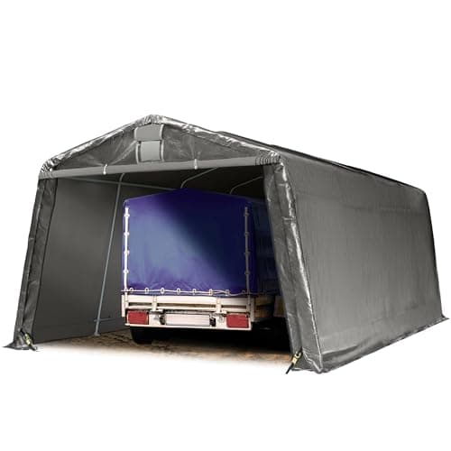 Image of TOOLPORT Portable Garage 3,3x6,2 m Carport Tent PE 600 N Vehicle Shed compact Storage Shelter 100% waterproof grey
