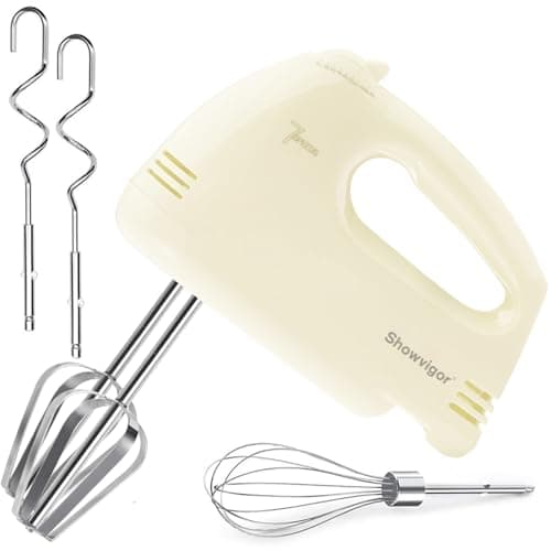 Image of Showvigor Hand Electric Mixer for Baking, 180W Powerful Handheld Mixer with 7-Speed Control + Eject Button + 5 Stainless Steel Attachments, Ideal for Cake, Kitchen Beater & Whisk(Lemon)