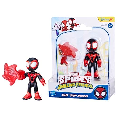Image of Marvel Spidey and his Amazing Friends Miles 'Spin' Morales Toy with Accessory, 7.6-cm (3 inch) Action Figures, Super Hero Toys for Children, Ages 3+, Black