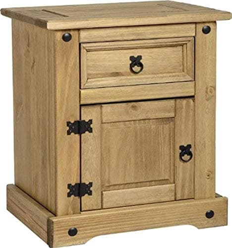Image of Seconique Corona 1 Drawer 1 Door Bedside in Distressed Waxed Pine