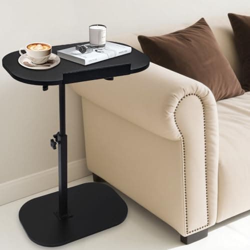 Image of kiss me Large Adjustable Height C Shaped Side Table,360°Swivel Lifting Laptop Desk for Living Room, Bedside, Nursing, Couch,with Detachable Baffle Couch Side Tables,Modern under sofa table (Black)