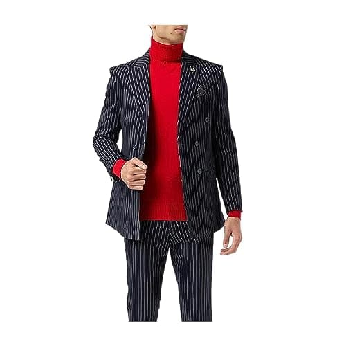 Image of Xposed Men's Classic Pinstripe Navy Double Breasted Blazer Vintage Suit Jacket [BLZ-ALFRED-NAVY-40]