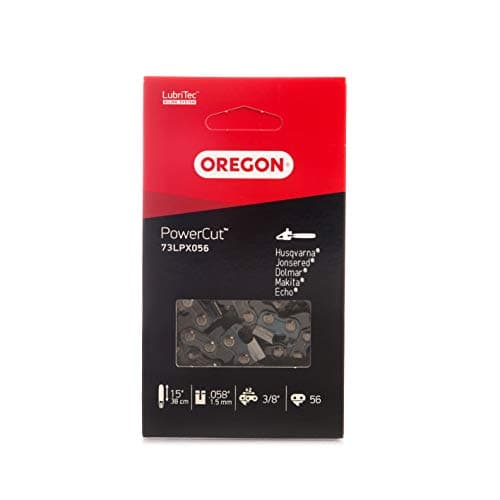 Image of Oregon PowerCut 3/8" Pitch, .058" (1.5 mm) Gauge Full Chisel Chainsaw Chain for 15 Inch Bar - 56 Drive Links - fits Husqvarna, Makita, Dolmar, and More (73LPX)