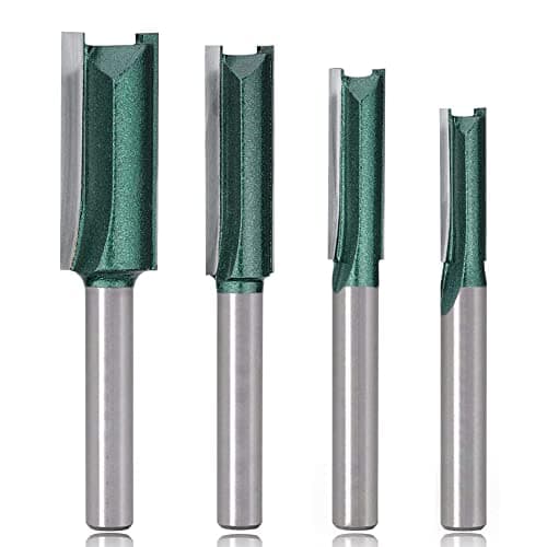 Image of Mesee 4 Pieces Double Flute Straight Router Bit Set, 1/4 Inch Shank Industrial Grade Woodworking Straight Dado Router Bits Tungsten Carbide Trimming Milling Cutter Carpenter Cutting Tools