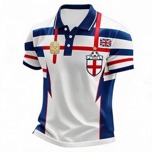 Image of Men's Polo Shirts Short Sleeve Cotton Collared Neck Button Down England Britain Football T Shirt Athletic Stretch Breathable Lightweight Outdoor Sports Polo Shirts Plus Size,Blue,L