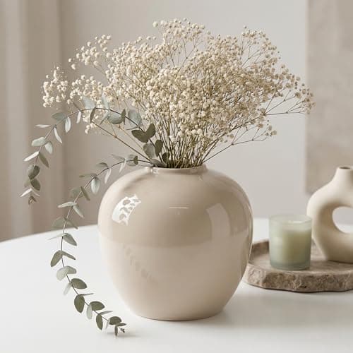 Image of TheCozyBay Flower Vase – 20cm Vases for Flowers, Modern Decor for Living Room, Minimalist Leak-Proof Vases with Soft Pads, Modern Farmhouse Decor (Beige)