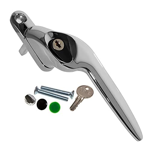 Image of Chrome Right-Hand Yale UPVC Window Handle Cranked Double Glazing Universal Key Locking - 40mm