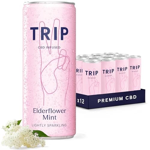 Image of TRIP CBD Drink, Sparkling Elderflower Mint Fizzy Drink, Low Calorie, Vegan, 250 ml (Pack of 12)