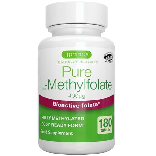 Image of Igennus Pure Methyl Folate 400 mcg, 180 Tablets, Clean Label, 5-MTHF Active Folate (Vitamin B9), MTHFR Supplement, Lab Verified, Vegan & Suitable for Pregnancy, One-a-Day, 6 Month Supply