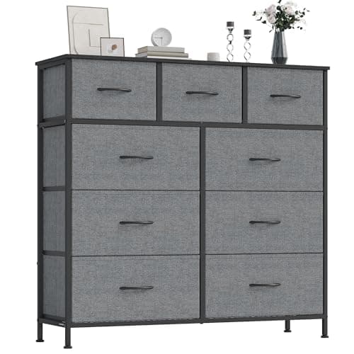 Image of SONGMICS BELLAH Collection - Chest of Drawers, Storage Unit, Steel, for Bedroom, Closet, Hallway, Living Room, 9 Drawers, Modern, Slate Grey LGS324G101