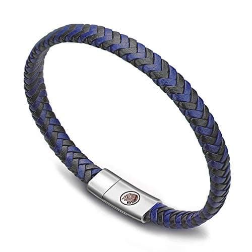 Image of Casisto.J Mens Leather Bracelet – Classic Handmade Braided Black & Brown Cuff Bracelet with Engraved Magnetic Clasp Free Jewelry Gift Boxed