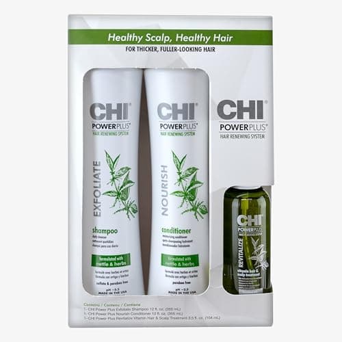 Image of CHI Power Plus Starter Kit with Shampoo, Conditioner and Scalp Treatment, White