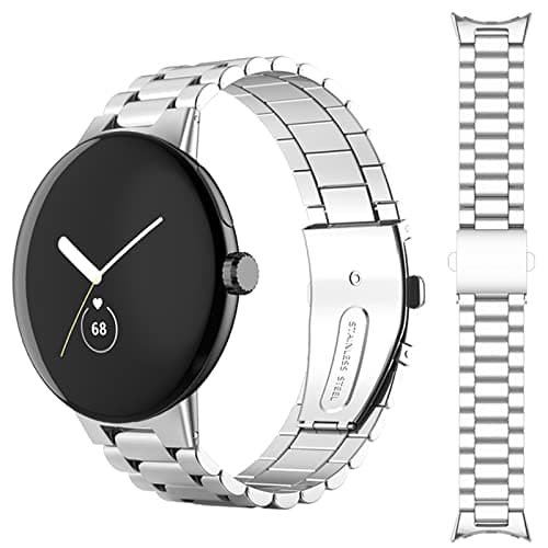 Image of Miimall Metal Strap for Google Pixel Watch 4/3/2/1 41mm, Ultra-thin No Gap Stainless Steel Band Folding Clasp Adjustable Replacement Wristband for Pixel Watch 4 41mm 2025-Silver