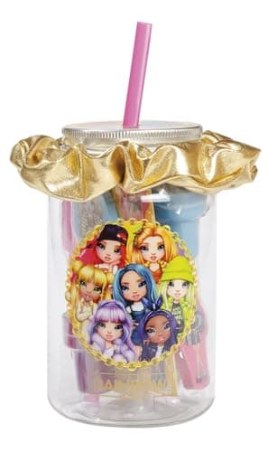 Image of Totum Rainbow High Stationery Jar with a Lid, Reusable Straw, Scrunchie and Various Stationery. Suits Ages 3 Years +