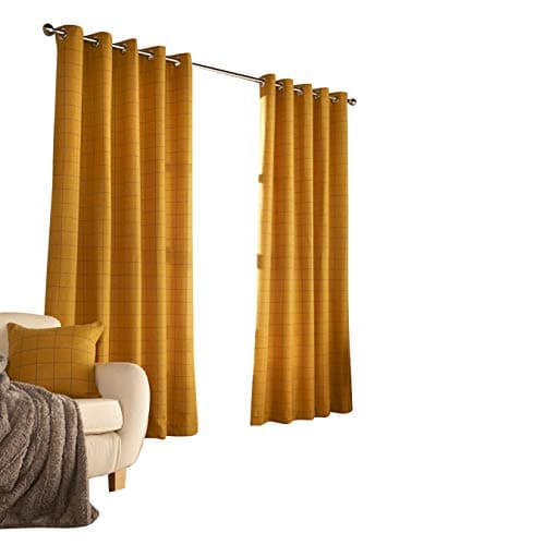 Image of Furn. Ellis Ringtop Eyelet Curtains (Pair) - Ready Made - Polyester - Ochre - 168cm x 183cm (66" x 72" inches)