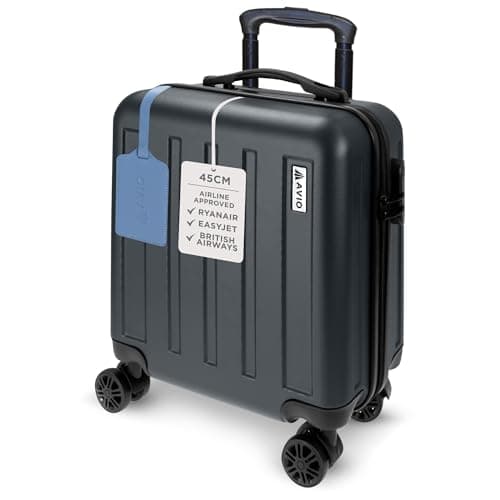 Image of AVIO Jett 45cm Cabin Suitcase – Lightweight Hard Shell Carry On Luggage with 4 Spinner Wheels, Telescopic Handle & 3-Digit Lock – Airline Approved Cabin Bag