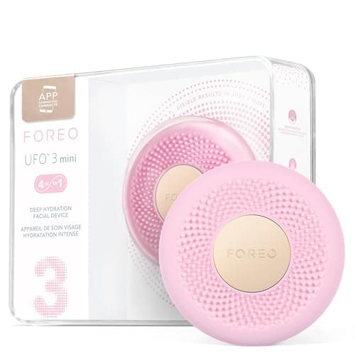Image of FOREO UFO 3 mini 4-in-1 Face Mask Skincare Device, Face Moisturiser, Anti-Aging, Full Spectrum LED & Red Light Therapy, Thermo Therapy, T-Sonic Facial Massage, App-connected, Pearl Pink