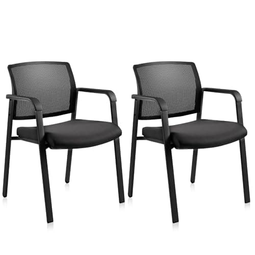 Image of CLATINA Mesh Back Stacking Arm Chairs with Upholstered Fabric Seat Ergonomic Lumbar Support Stackable Desk Chair for Office School Classroom Church Guest Reception Meeting Conference, Black, 2 Pack