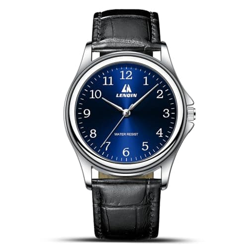 Image of LN LENQIN Mens Watches Analog Quartz Watch for Men Casual Fashion Busines Waterproof Men's Wrist Watches with Leather Strap (Silver Blue)
