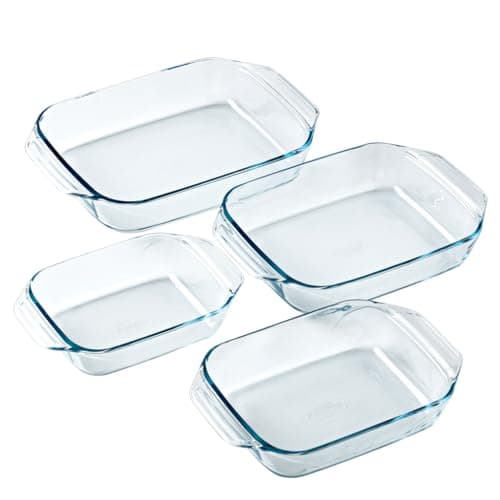 Image of Pyrex - Set of 4 Oven Dishes - Rectangular - Wide handles - Family size - Borosilicate glass - Extreme Resistance - Made in France