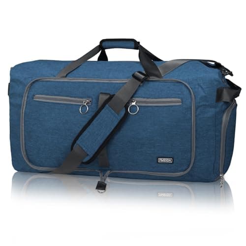 Image of Fmeida 65L Foldable Travel Duffle Bag, Lightweight Waterproof Weekend Luggage with Shoes Compartment, Large Overnight Holdall Tote, Navy Blue