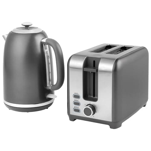 Image of Salter COMBO-8799 Kettle And Toaster Set – Grey 1.7L Fast Boil Kettle With Pull Top Lid, 2-Slice Electric Toaster, 360° Swivel Base, Water Window, 7 Browning Levels, Indicator Lights, Cosmos, 3kW/930W