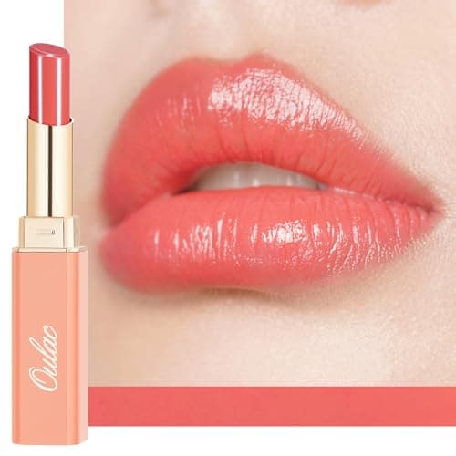 Image of Oulac Moisturising Lipstick Coral Peach, Moisture Shine Hydrating Lipstick & Tinted Lip Balm for Dry Lips, Medium Coverage Lip Colour | Juicy Look, Glossy Finish, Vegan, Cruelty-Free, Deep Kiss (04)