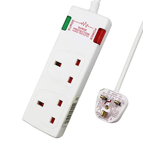 Image of ExtraStar 2 Way Double Socket Power Mains Extension Lead 1M Metre Cable - Surge Protected British Approved 13A - White
