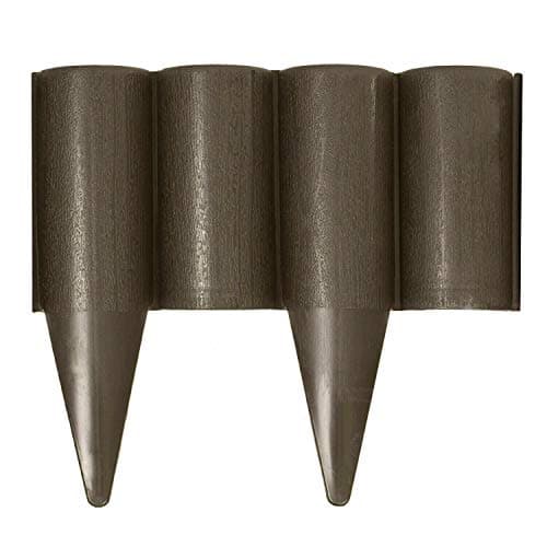 Image of Brown Lawn Edging Border Palisade - 2.5 metres / 8.2 ft Long - Garden Fencing with Wood Log Texture and Ground Stakes for Landscaping, Flower Beds, Patio, Lawn, Pavement Edge
