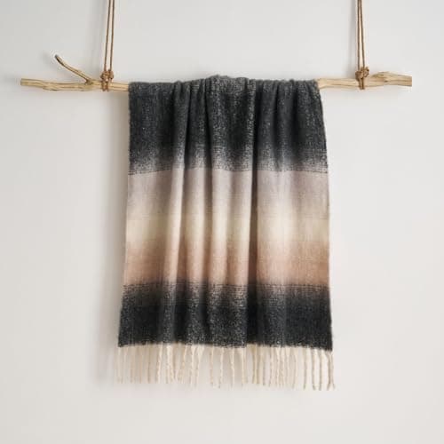Image of Ombre Design Faux Mohair Throw 130 x 170cm – Luxury Super Soft Fringed Sofa Blanket, Large Size, Easy Care, Machine Washable, 100% Polyester (Grey)