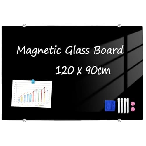 Image of XIWODE Magnetic Black Glass Dry Erase Whiteboard, Frameless Glass Dry Erase Board, 90 x 120cm,for Home, School, Office