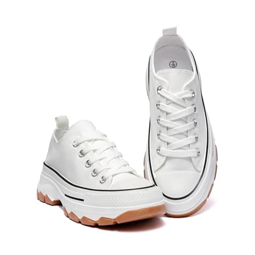 Image of Women’s Platform Canvas Sneakers – 5cm Thick Sole Lace-Up Trainers | Low-Top Chunky Shoes for Casual Streetwear & Daily Comfort White
