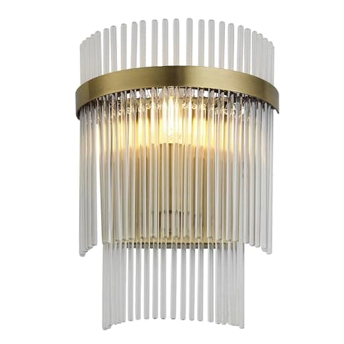 Image of National Lighting Makayla Wall Light Antique Brass - 276mm Height 100mm Projection, Elegant Glass Light Shade, E14 Fitting LED 6W Compatible - Dimmable IP20 Rated Indoor Fixture - Bulb Not Included