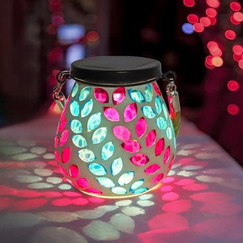 Image of Mosaic Solar Lanterns Lights Outdoor: IP65 Outdoor Waterproof Hanging Tabletop Decorative Table Lamps for Patio Porch Lawn Garden Yard, 2 LED Warm White and RGB - Willow Leaf