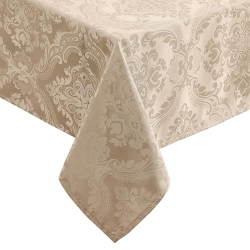 Image of Elrene Damask Tablecloth, Polyester, Taupe, 52" x 70" Oblong/Rectangle