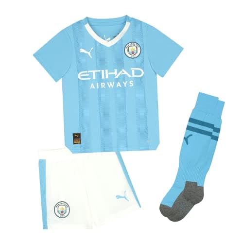Image of MANCHESTER CITY Kids Home Mini Kit 2023/24 Season - Team Light Blue - Size: 4 Years