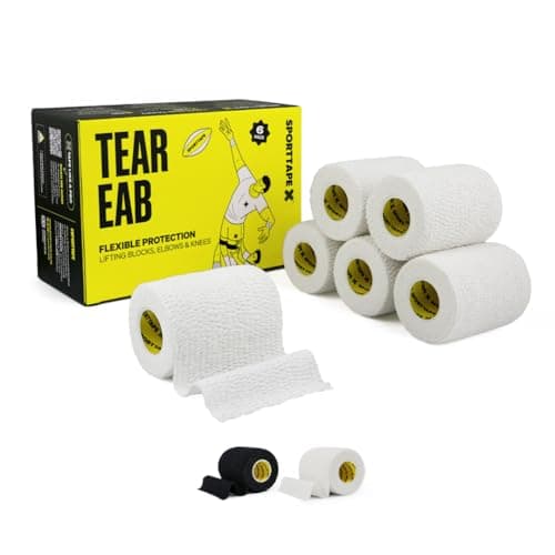 Image of 6 Rolls - SPORTTAPE EAB Tape | 7.5cm x 4.5m - White - Tearable Elastic Adhesive Bandage | Rugby Lifting, Tear Light Strapping Tape for Medical, Lifting Blocks, Knee Strapping, Elbow & Wrist