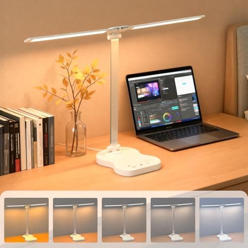Image of Morotty Desk Lamp,Led Table Lamps with Dual Heads,5 Colour Modes,10 Brightness Levels,Touch Control,45 Min Auto Timer,Dimmable Desk Light for Home Office Bedroom Reading Study - White
