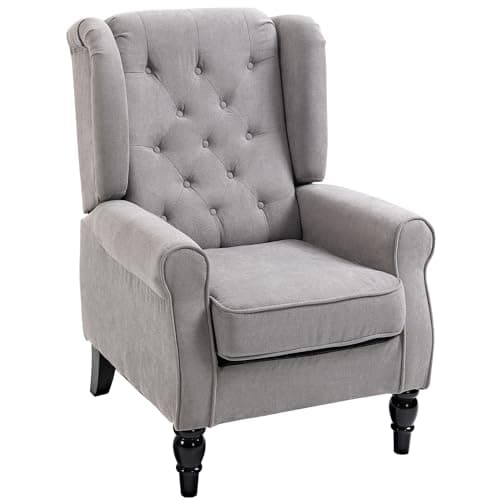 Image of HOMCOM Retro Accent Chair, Wingback Armchair with Wood Frame Button Tufted Design for Living Room Bedroom, Grey