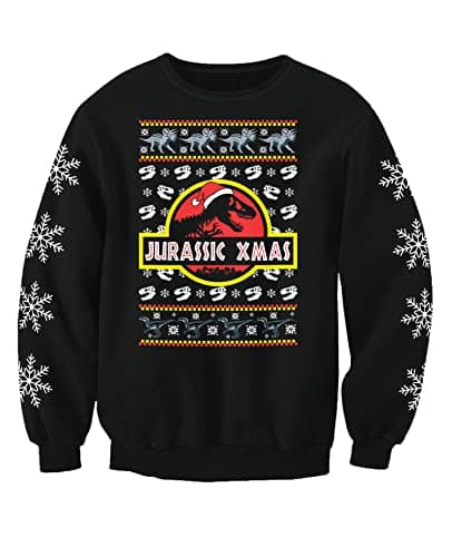 Image of Dinosaur Christmas Jumper Kids Jurassic Inspired Sweatshirt (UK, Age, 7 Years, 8 Years, Regular) Black