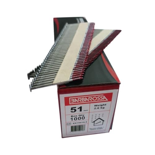 Image of Barbarossa 1st Fix (51mm - 90mm) Galvanised collated framing Nails for Cordless nailers (51mm Bright)