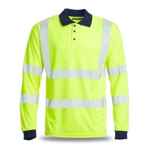 Image of Blackrock Eco+ Hi-Vis Long Sleeve Polo Shirt, Yellow GRS Recyclable Polyester, SPF50+ Protection, Work Utility & Safety Clothing, High Visibility Workwear, Men Women, EN20471 Class 2, Size Large