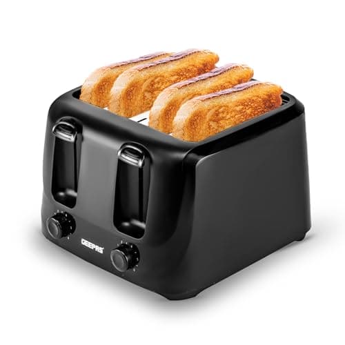 Image of GEEPAS 4 Slice Toaster | 6 Browning Levels with Cancel Function | For Thin Small Bread Slice | 2 Independent Controls 2 Removable Crumb Trays Cool Touch High Lift | 1 Yr Warranty 1400W Black