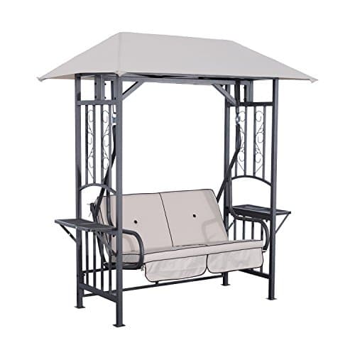Image of Outsunny Outdoor Garden 2 Seater Canopy Swing Chair Seat Porch Loveseat Vintage Hammock Cushioned Seat w/and Side Drink Panel