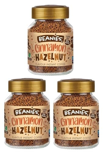 Image of Beanies Cinnamon Hazelnut Flavoured Instant Coffee 3 x 50g Jars – Sugar Free Low Calorie Flavoured Coffee – Warm Spiced Nutty Blend